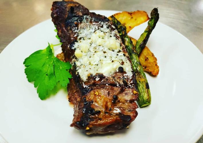 Prime NY Strip with Hooks Bleu Cheese Butter