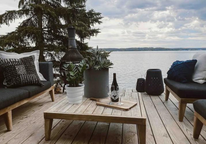 airbnb patio overlooking Cayuga Lake