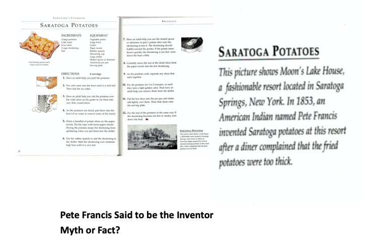 Layout from a cookbook featuring Saratoga Potatoes