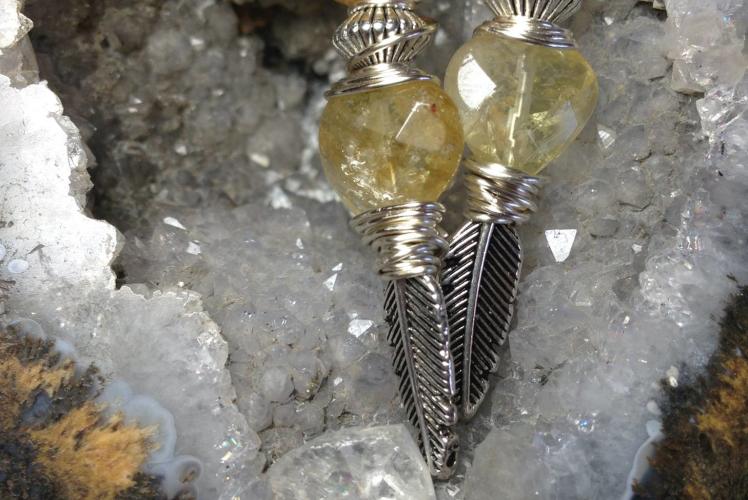 Citrine and Feather Earrings