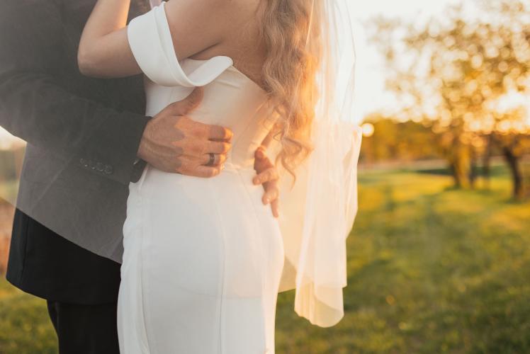 wedding couple at sunset
