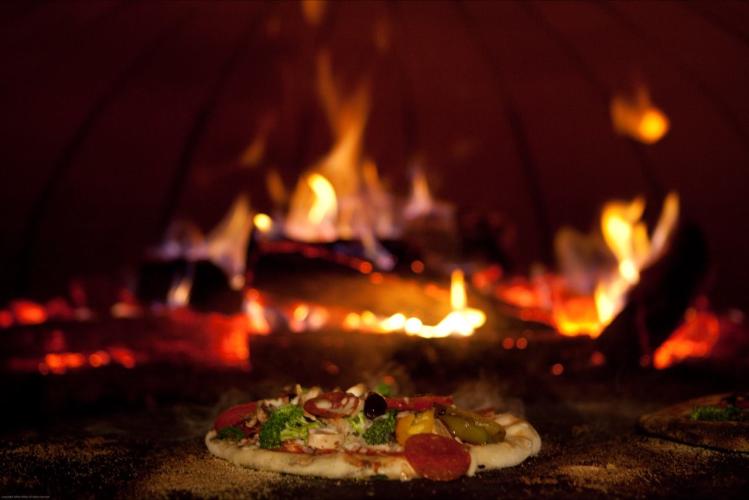 Flatbread Social fireplace and pizza