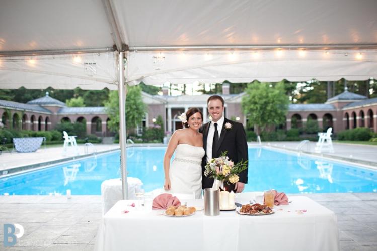 Bridal couple posing in front of the Victoria Pool