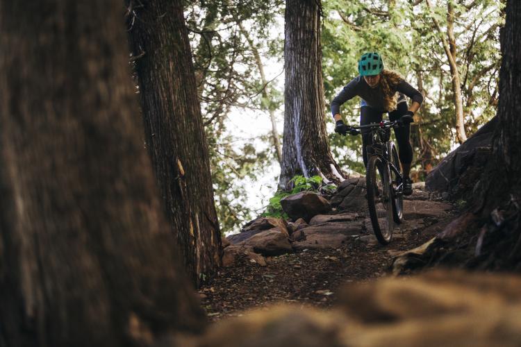 Biking at Britton Peak rock garden descent