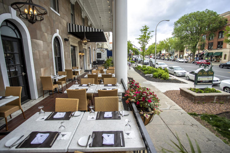 Empty patio dining at Salt & Char in downtown Saratoga Springs