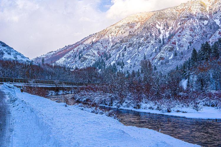 Provo River Up the Canyon in Winter