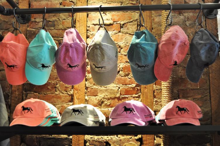 The Dark Horse Mercantile display of baseball hats.