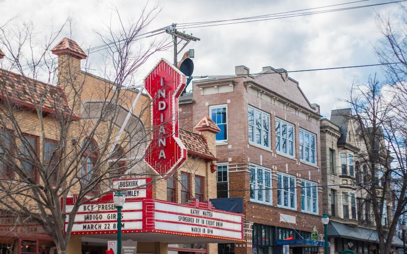 Exterior of the Buskirk-Chumley Theater during winter