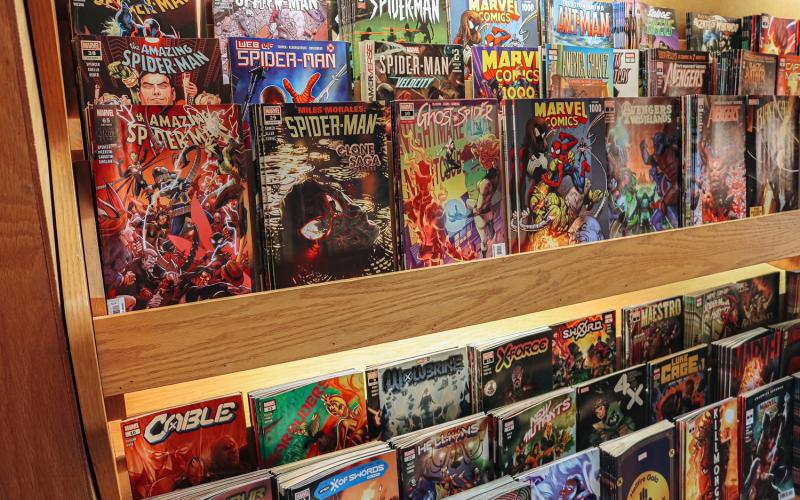 A display of Marvel comic books at Vintage Phoenix Comic Books