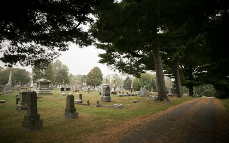 An overcast day at Rose Hill Cemetery in Bloomington, IN
