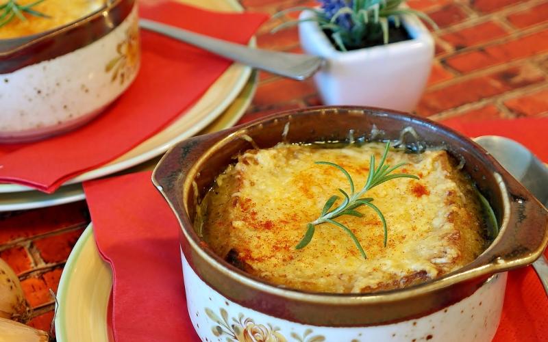 Two bowls of French Onion Soup