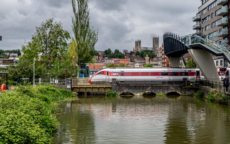 LNER Train with Lincoln Cathedral in background