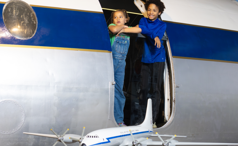 Children looking out from plane at Aerospace Bristol - credit Aerospace Bristol