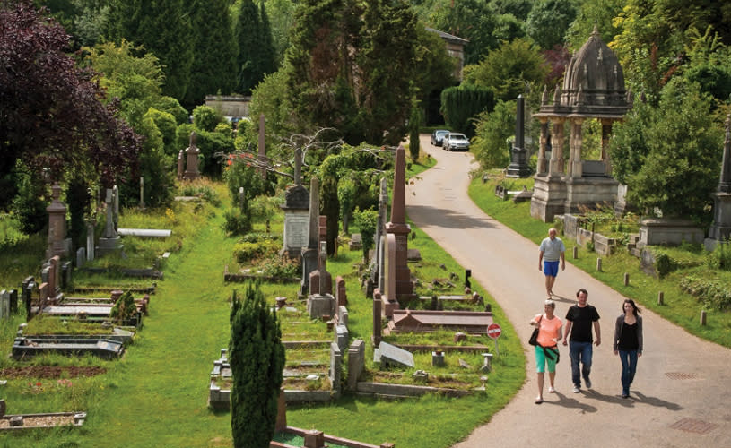 People walking in sunny cemetery, credit: Arnos Vale Cemetery