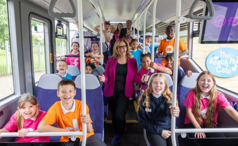 Mayor Helen Godwin with children on a bus in Bristol - credit West of England Mayoral Combined Authority