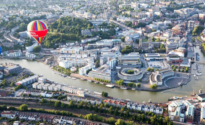 A balloon flying over Bristol Harbourside during the Bristol Balloon Fiesta - credit Paul Box
