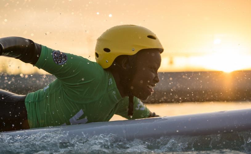 A beginner learning to surf at The Wave inland surfing lake near Bristol - credit The Wave