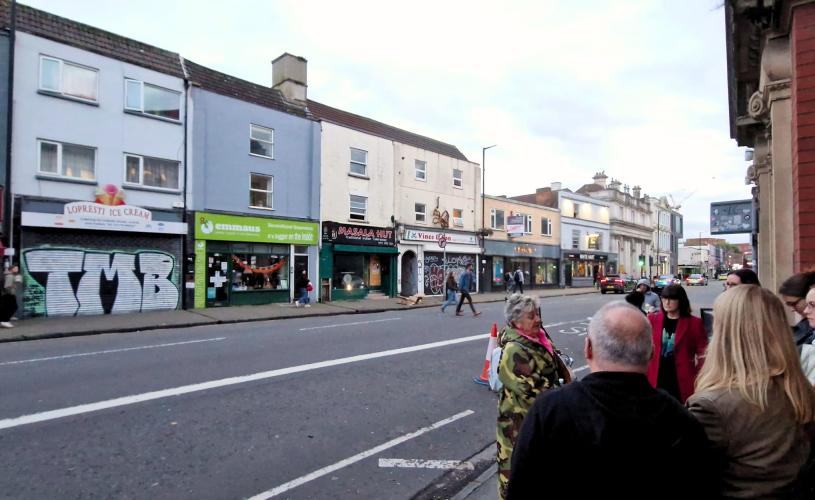 Sheila Hannon touring a group around Bedminster, Bristol