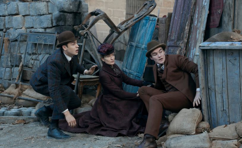 Dónal Finn Natascha McElhone and Hero Fiennes Tiffin in Young Sherlock