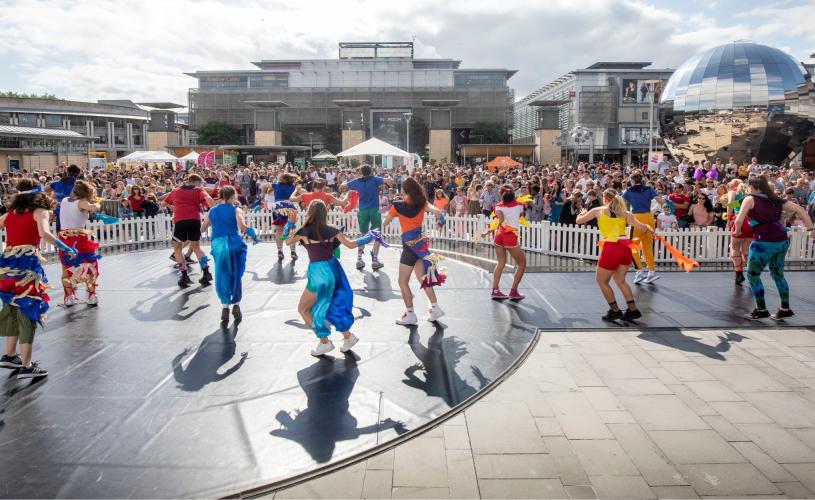 Performers on Millennium Square during the Bristol Harbour Festival - credit Paul Box