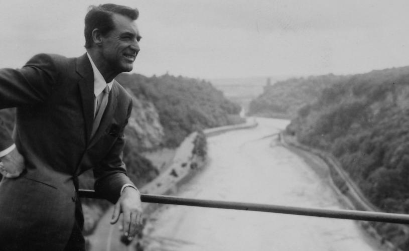 A black and white image of Cary Grant looking at the Avon Gorge, Bristol - credit Alan Grifee / Bristol Post