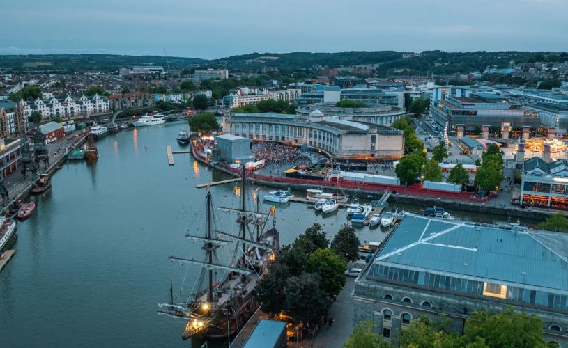 Drone shot of festival on Bristol harbourside - credit Siren Bristol