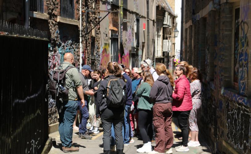 Tour group in Leonard Lane Bristol - credit AFT Bristol