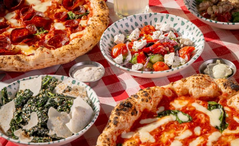 Pizzas and salads at Pizza Pilgrims