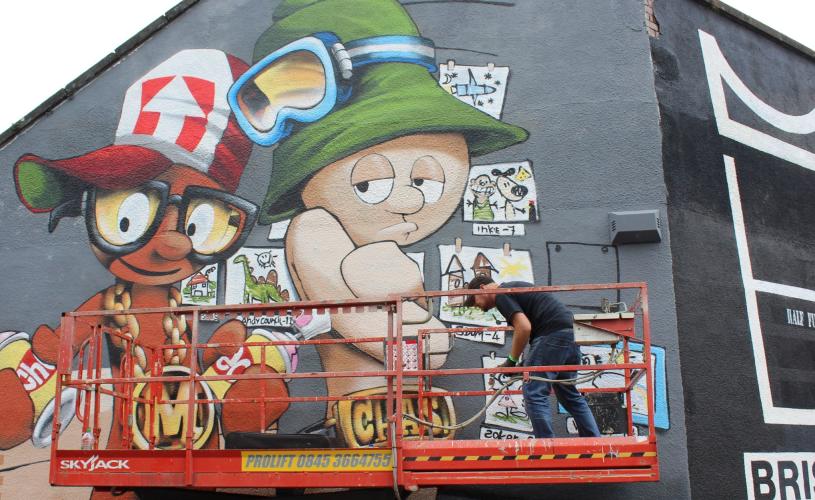 Artist Cheo painting at Upfest 2017 - credit Jon Chamberlain-Visit Bristol