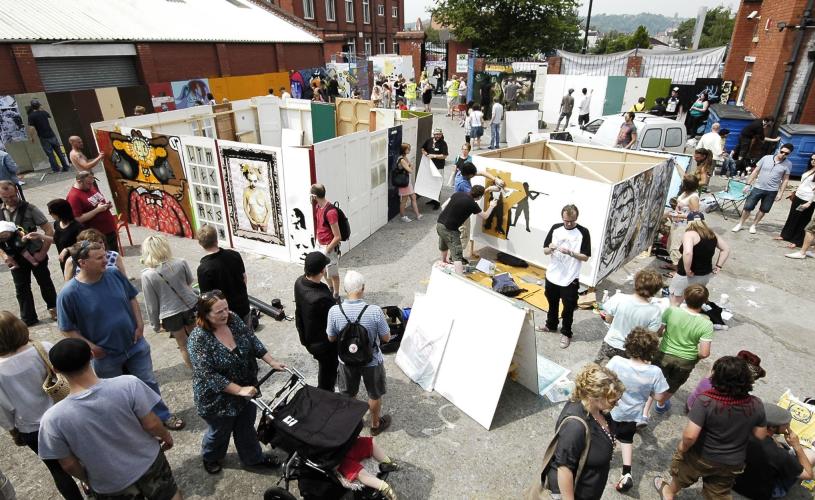 Painting at the Tobacco Factory for Upfest 2011 - Credit Alistair Beckett