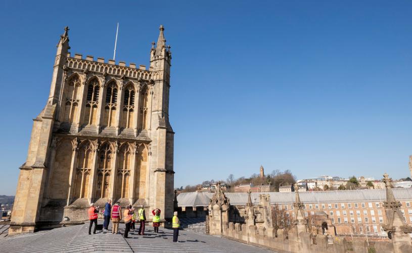 Tower Tour at Bristol Cathedral with people on roof - credit Bristol Cathedral