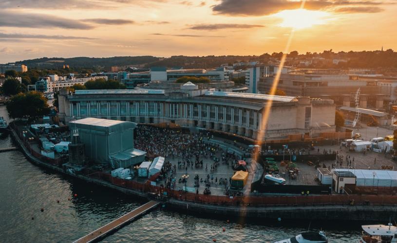 Drone shot of festival on Bristol harbourside - credit Siren Bristol