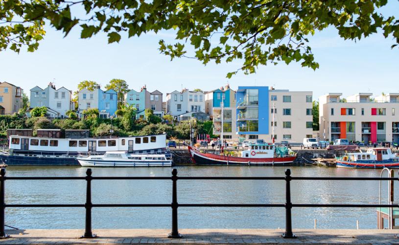 House boats and houses in Bristol harbourside - credit Bristol BID