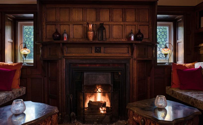 Lounge and fireplace at Berwick Lodge - CREDIT Alicia Victoria