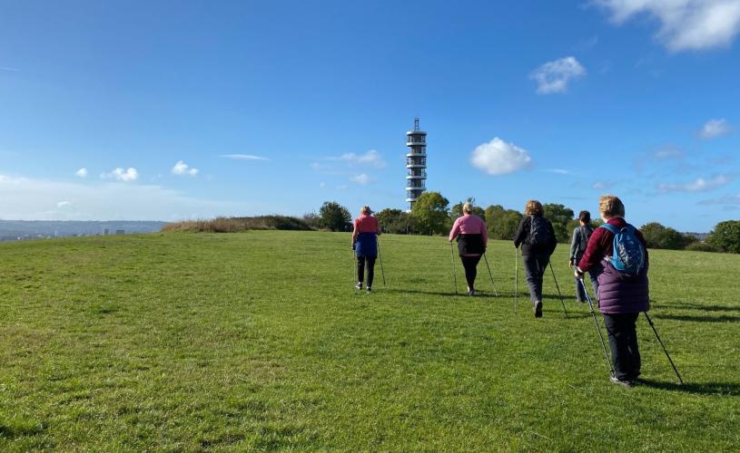 A group of people walking on Purdown, as part of Bristol Walk Fest - credit Bristol Nordic Walking