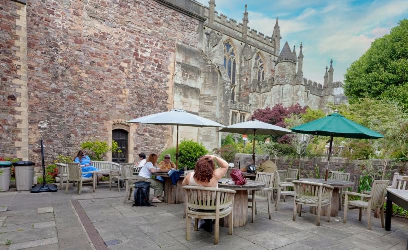 Outdoor seating at Pinkmans Cafe in Bristol Cathedral - credit Bristol Cathedral