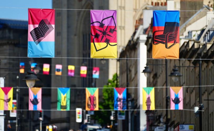 Colourful flags on Park Street in Bristol - credit Bristol BID