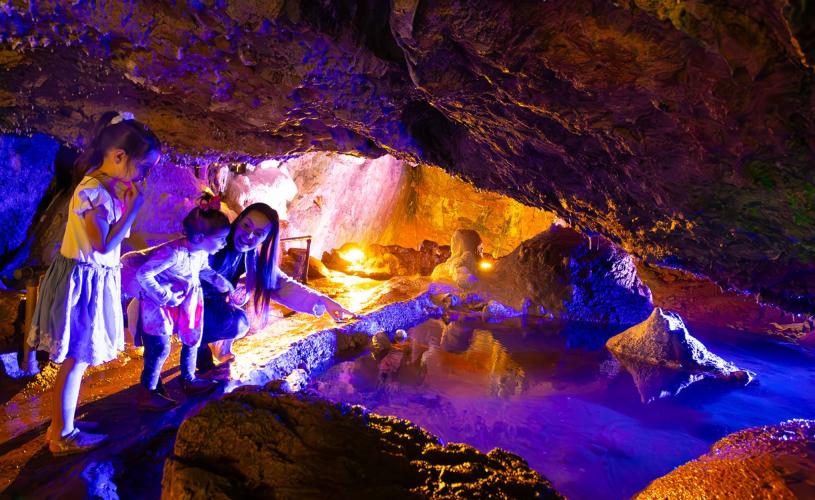 Family in Wookey Hole Caves near Bristol - credit Wookey Hole