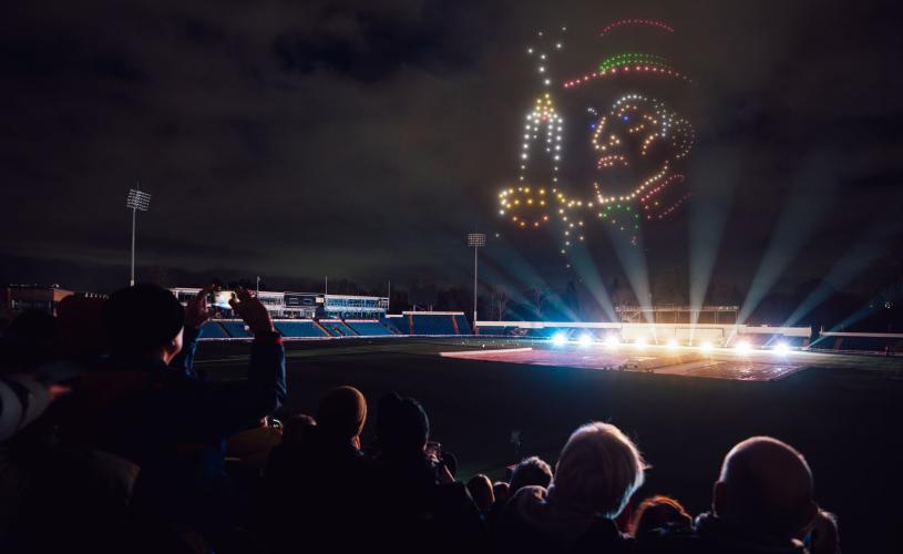 A Christmas Carol Drone Light Show with audience - credit Yuup
