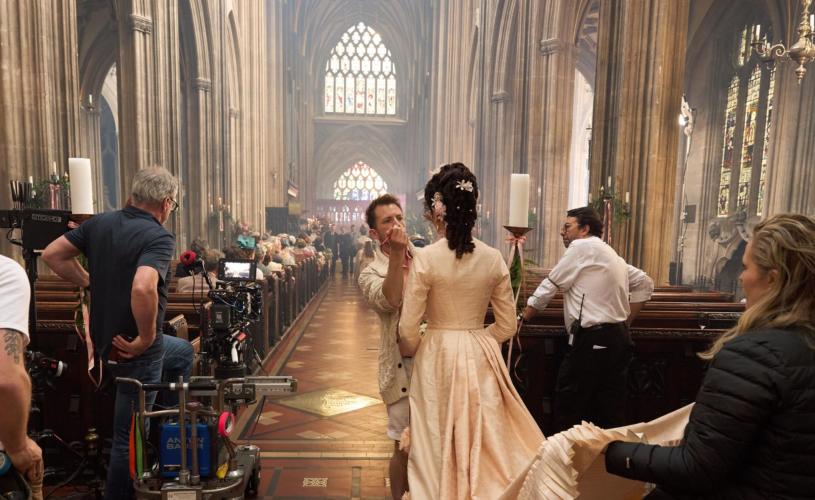 The Forsytes filming at St Mary Redcliffe Church in Bristol - credit Mammoth Screen