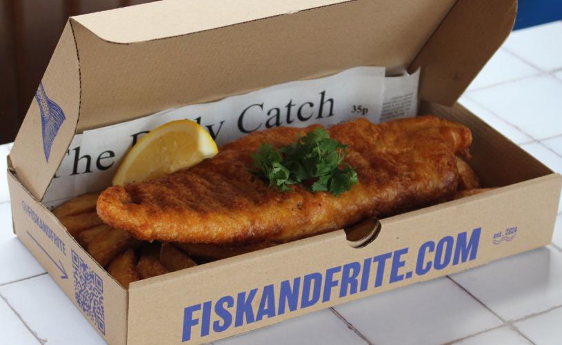 Fish and chips in takeaway box - credit Fisk & Frite