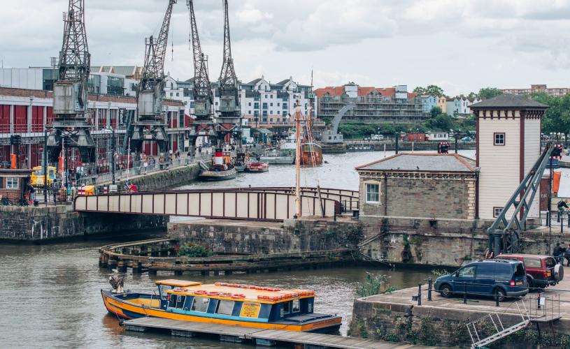 A view of M Shed, cranes and Floating Harbour in Bristol - credit Visit West