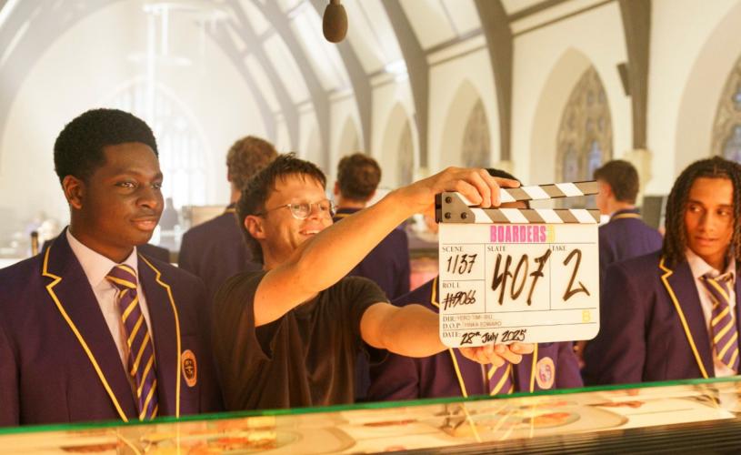 Filming taking place with Boarders cast in Bristol - credit BBC