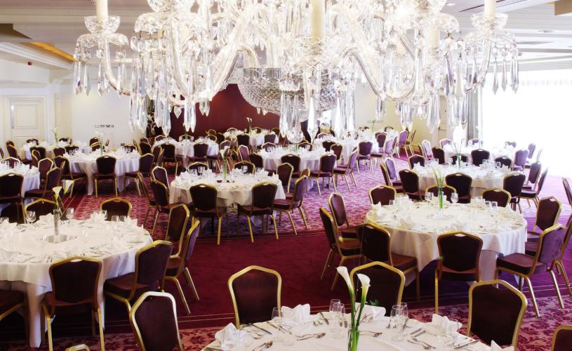 Ballroom at The Bristol Hotel in cabaret setup
