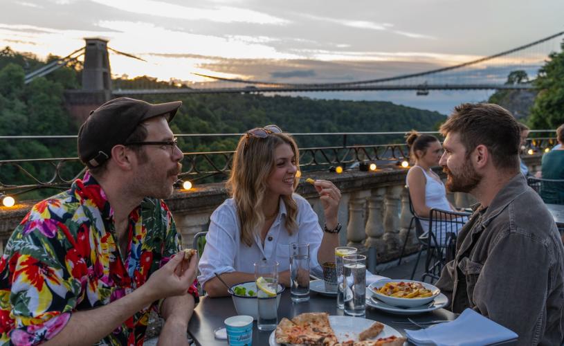 Group on terrace at White Lion in Clifton - credit Visit West