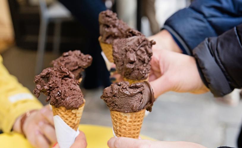 Group holding gelato on a food tour in Bath - credit Savouring Bath