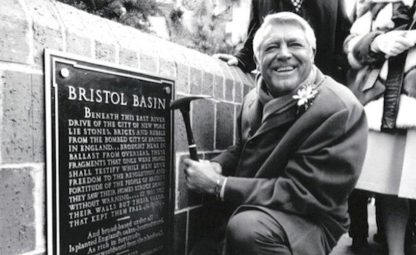A black and white image of Cary Grant in Bristol Basin, New York