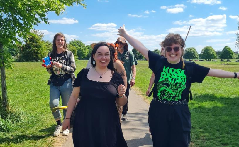 A group of people walking in on Clifton Down as part of Idiots Trundle at Bristol Walk Fest - credit Beccy Golding