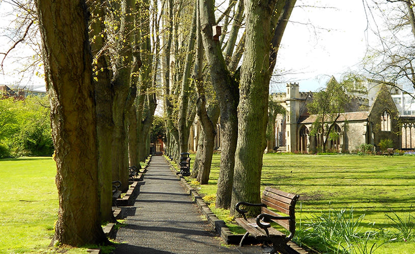 Temple Church and Temple Gardens in central Bristol - credit Visit West