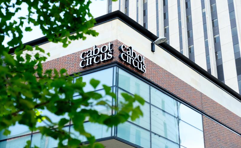 Cabot Circus exterior sign on the corner of the building - Credit Jon Craig